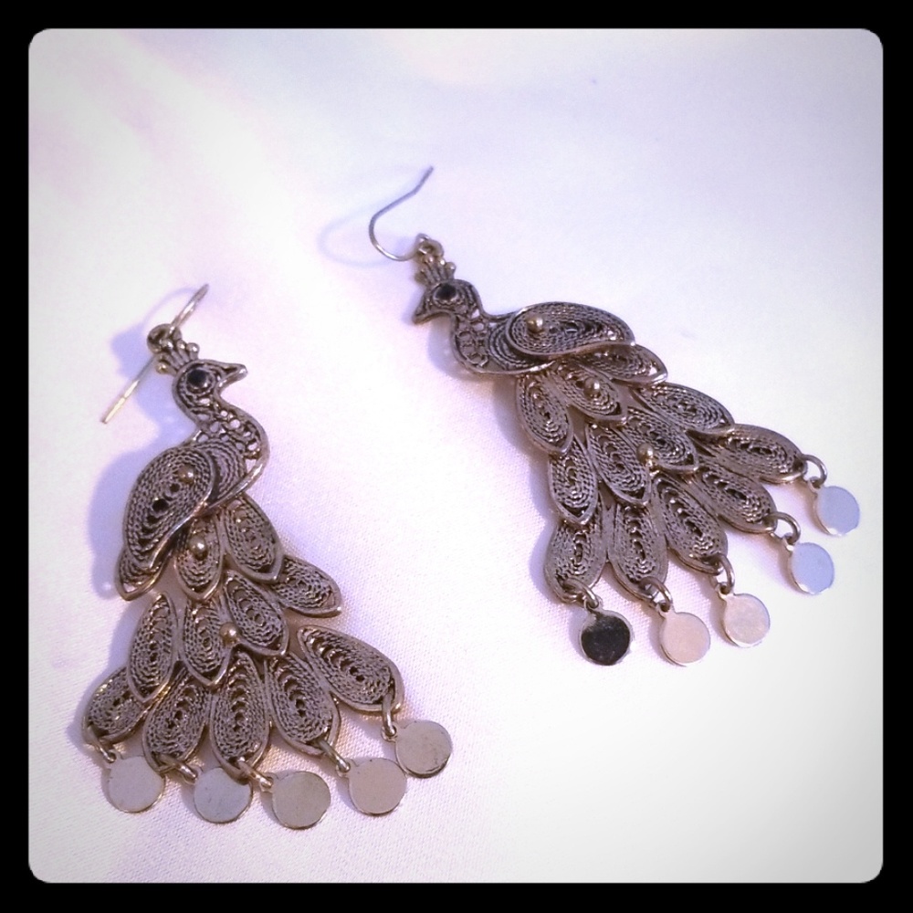 Gold peacock earrings